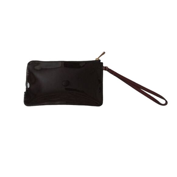 Luana Italy Giorgio Small Burgundy Red Vinyl Cheetah Pattern Phone Case Wristlet - Picture 1 of 12